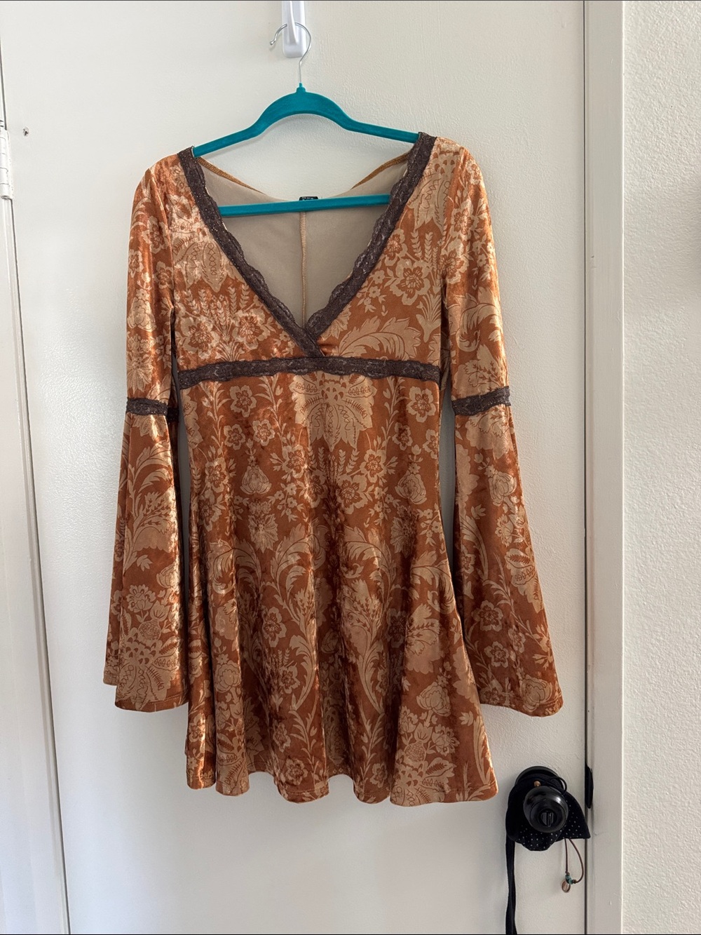SHEIN Beige Sheer Top with Velvet Trim